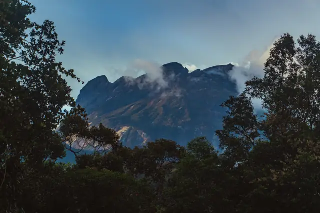 Kinabalu's peaks in the clouds